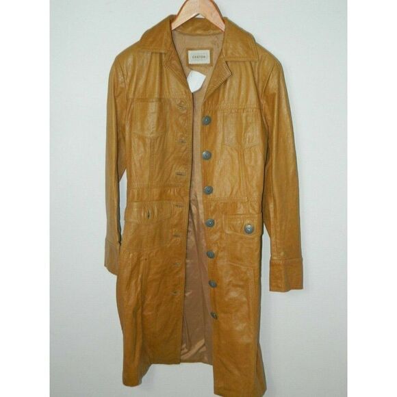 Crayon Leather Trench Coat Brown Cognac Vintage Made in Argentina. Size Small - Picture 9 of 12
